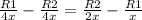 \frac{R1}{4x}- \frac{R2}{4x}= \frac{R2}{2x}- \frac{R1}{x}