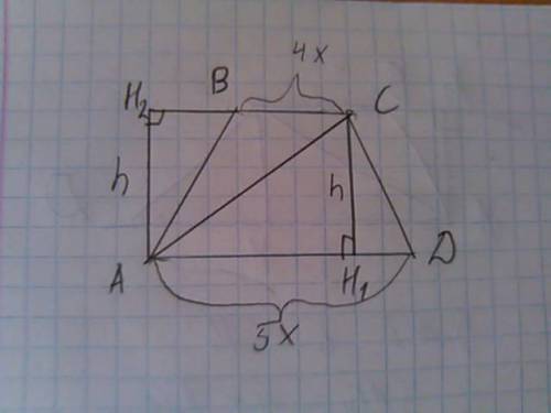 Втрапеции abcd bc и ad-основания. bc: ad=4: 5. площадь треугольника acd=35см. найдите площадь трапец