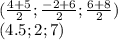 ( \frac{4+5}{2} ;\frac{-2+6}{2};\frac{6+8}{2}) \\ (4.5;2;7)