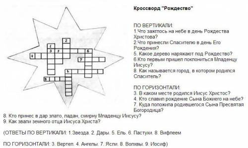 Мне нужен кроссворд на тему рождество пишите вопросы и ответы в скобках и пусть будет ключевое с