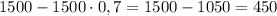 1500-1500\cdot0,7=1500-1050=450