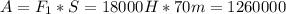 A=F_{1}*S=18000H*70m=1260000