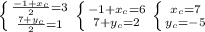 \left \{ {{ \frac{-1+ x_{c} }{2}=3} \atop { \frac{7+ y_{c}}{2} =1}} \right. \left \{ {{-1+x_{c}=6} \atop {7+y_{c}=2}} \right. \left \{ {{x_{c}=7} \atop { y_{c}=-5 }} \right.