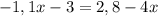 -1,1 x-3 =2,8-4x