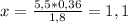 x = \frac{5,5 * 0,36}{1,8} =1,1