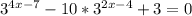 3^{4x-7}-10* 3^{2x-4}+3=0