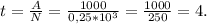 t=\frac{A}{N}=\frac{1000}{0,25*10^3}=\frac{1000}{250}=4.