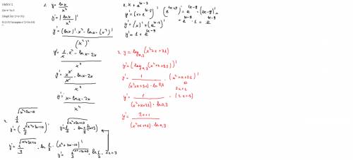 Найти производные функции: 1)lnx/x^2 2)x+e^1x-3 3)log0.3(x^2+x+31) 4) (1/3)^(в корне x^2+3x-10)=