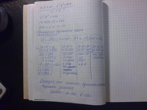 Пусть a и b — натуральные числа. известно, что a2 — b2 = 484. найдите все возможные значения числа a