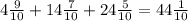 4\frac{9}{10} + 14\frac{7}{10} + 24\frac{5}{10}=44 \frac{1}{10}