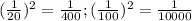 (\frac{1}{20}) ^{2} = \frac{1}{400} ; (\frac{1}{100}) ^{2} = \frac{1}{10000}