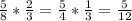 \frac{5}{8}* \frac{2}{3} = \frac{5}{4}* \frac{1}{3} = \frac{5}{12}