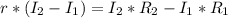 r*( I_{2}- I_{1})= I_{2}* R_{2}- I_{1}* R_{1}