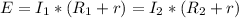 E= I_{1}*( R_{1}+r)= I_{2}*( R_{2}+r)