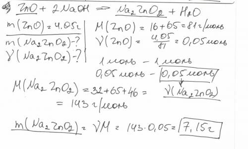 Решить по проведено сплавление 4,05 г. оксида цинка zno с гидроксидом натрия, взятом в избытке. опре