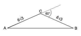 Втреугольнике abc ac=bc=6 корней из 3 см, внешний угол при вершине с равен 60 град.найдите длину ав.