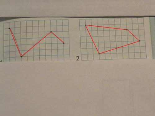 Соедени точки отрезками так, чтобы на первом рисунке получалась ломаная из трех звеньев, а га втором