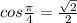 cos \frac{ \pi }{4} = \frac{ \sqrt{2} }{2}