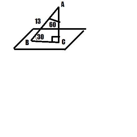 Наклонная проведена под углом 60 градусов к плоскости и равна 13см найти проекцию наклонной на плоск