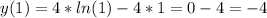 y(1)=4*ln(1)-4*1=0-4=-4