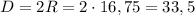 D=2R=2\cdot 16,75=33,5