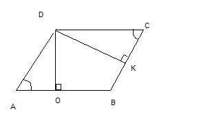 Из одной вершины на две стороны параллелограмма опустили высоты, длины которых равны 2 и 3,2 . длина