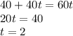 40+40t=60t\\&#10;20t=40\\&#10;t=2