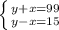 \left \{ {{y+x=99} \atop {y-x=15}} \right.