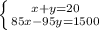 \left \{ {{x+y=20} \atop {85x-95y=1500}} \right.