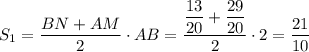 S_1=\dfrac{BN+AM}{2}\cdot AB=\dfrac{\dfrac{13}{20}+\dfrac{29}{20}}{2}\cdot2=\dfrac{21}{10}