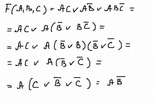 Выражение, используя основные законы логики.f(c,b,a)=acvab(над в сверху черточка, знак отрицания)vab