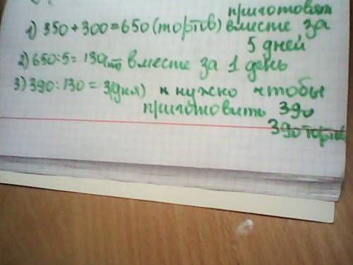 Упершому цеху за 5 днів приготовили 300 тортів а другий цех за той самий час 350 тортів за скільки д