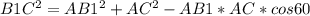 B1C^{2} = AB1^{2} + AC^{2} -AB1*AC*cos 60