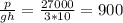 \frac{p}{gh}= \frac{27000}{3*10}=900