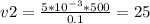 v2= \frac{5*10^{-3}*500}{0.1} =25