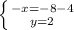 \left \{ {{-x=-8-4} \atop {y=2}} \right.