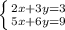 \left \{ {{2x+3y=3} \atop {5x+6y=9}} \right.