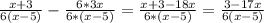 \frac{x+3}{6(x-5)}- \frac{6*3x}{6*(x-5)} = \frac{x+3-18x}{6*(x-5)} = \frac{3-17x}{6(x-5)}