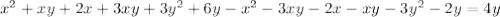 x^{2} +xy+2x+3xy+3 y^{2} +6y- x^{2} -3xy-2x-xy-3 y^{2} -2y=4y