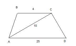 Основания bc и ad трапеции abcd соответственно равны 4 и 25,а диагональ ac равна 10. докажите, что т