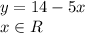 y = 14 - 5x&#10;\\\&#10;x\in R