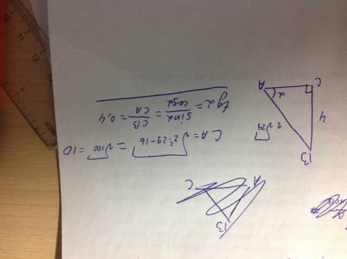 Втреугольнике abc угол с=90°, bc=4, ab=2√29. найдите tga.