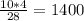 \frac{10*4}{28}=1400