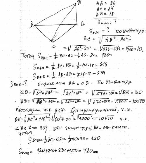 Основанием пирамиды служит прямоугольный треугольник с гипотенузой 26 и катетом 24 ребро проходящее