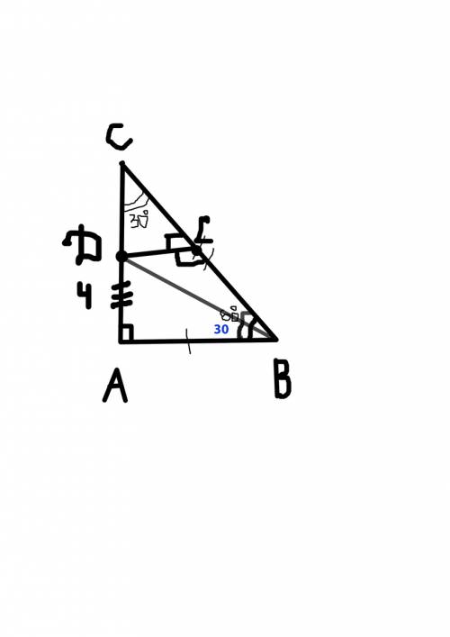 Втреугольнике abc угол a равен 90 градусов, угол b равен 60 градусам. на стороне ac отмечена точка d