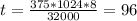 t= \frac{375*1024*8}{32000} = 96