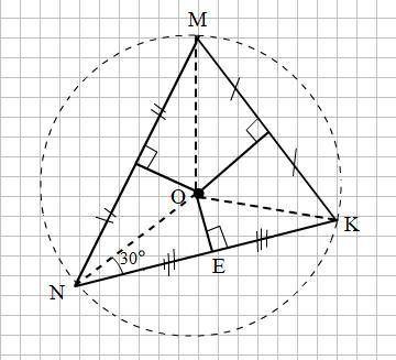 Втреугольнике mnk точка о серединный перпендикуляр. мо=12, угол onk=30 найти площадь nok.