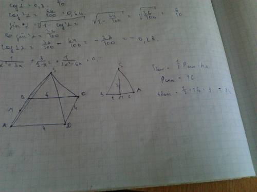 Abcd-правильная пирамида m-середина ab ,bc=4 ,sm=3.найти площадь боковой стороны
