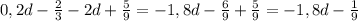 0,2d- \frac{2}{3}-2d+ \frac{5}{9} =-1,8d- \frac{6}{9}+ \frac{5}{9}=-1,8d- \frac{1}{9}