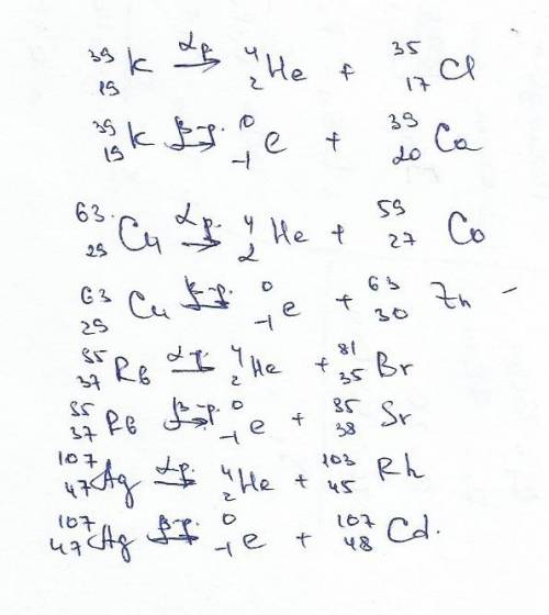 Альфа и бета распады элементов 19, 29, 37,47